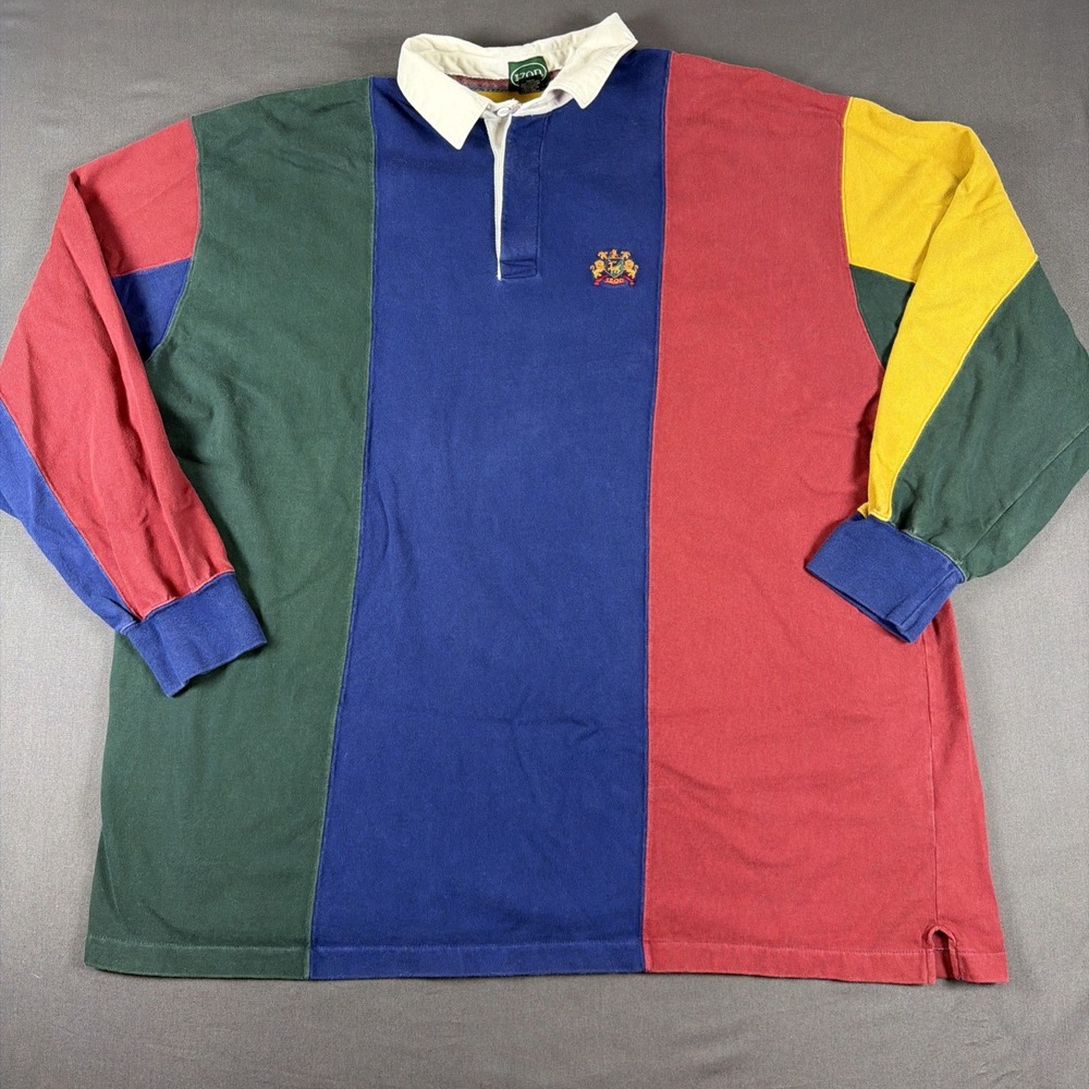 Vintage Izod Rugby Shirt Mens 3X-Long Sleeve Color Block Cotton-Big And Tall Y2K